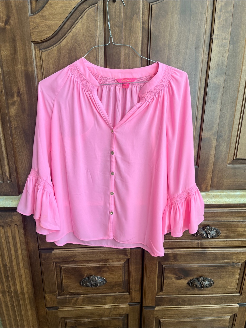 Lilly Pulitzer Pink Ruffled Button-Front Blouse size M